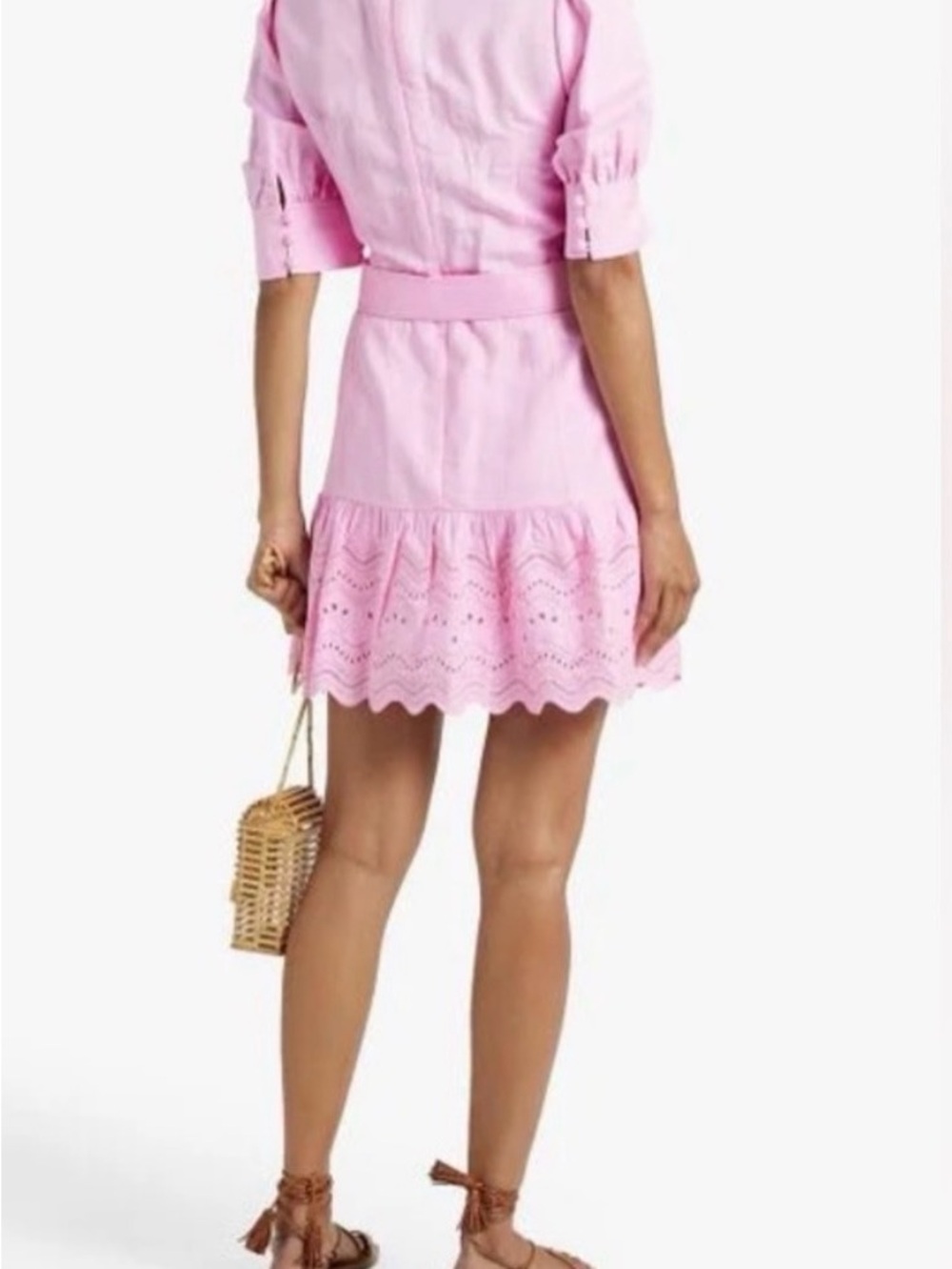 Eyelet Belted Summer Dress in Light Pink - Picture 3 of 8